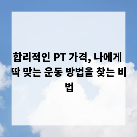 합리적인 PT 가격, 나에게 딱 맞는 운동 방법을 찾는 비법