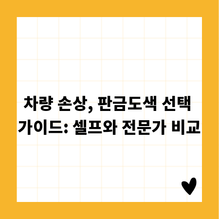 차량 손상, 판금도색 선택 가이드: 셀프와 전문가 비교