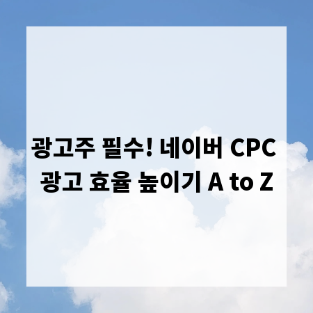 광고주 필수! 네이버 CPC 광고 효율 높이기 A to Z