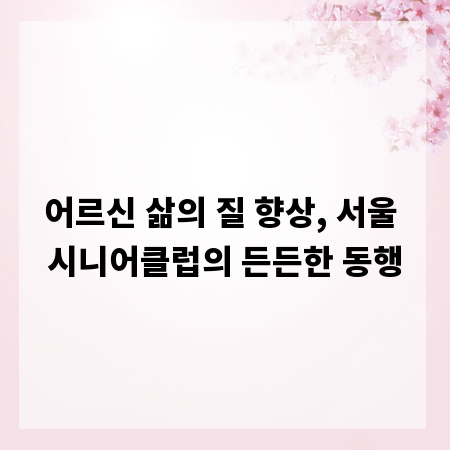 어르신 삶의 질 향상, 서울 시니어클럽의 든든한 동행