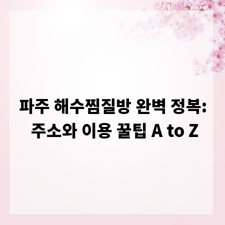 파주 해수찜질방 완벽 정복: 주소와 이용 꿀팁 A to Z