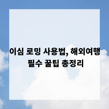 이심 로밍 사용법, 해외여행 필수 꿀팁 총정리