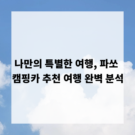 나만의 특별한 여행, 파쏘 캠핑카 추천 여행 완벽 분석