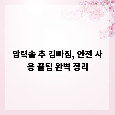 압력솥 추 김빠짐, 안전 사용 꿀팁 완벽 정리