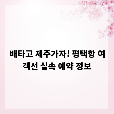 배타고 제주가자! 평택항 여객선 실속 예약 정보