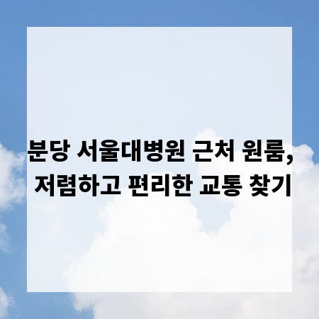 분당 서울대병원 근처 원룸, 저렴하고 편리한 교통 찾기