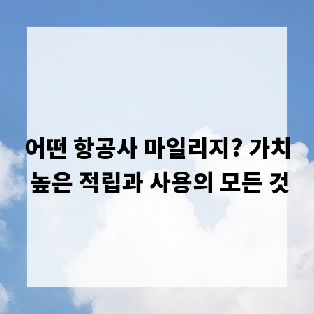 어떤 항공사 마일리지? 가치 높은 적립과 사용의 모든 것