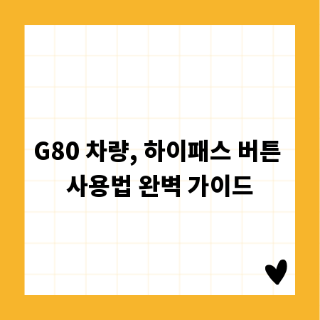 G80 차량, 하이패스 버튼 사용법 완벽 가이드