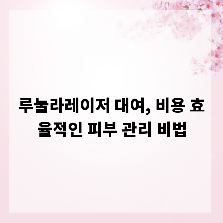 루눌라레이저 대여, 비용 효율적인 피부 관리 비법